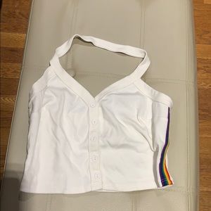 White button down crop top with rainbow sides